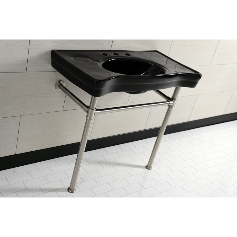 Imperial 36-Inch Black Ceramic Console Sink with Brushed Nickel Legs