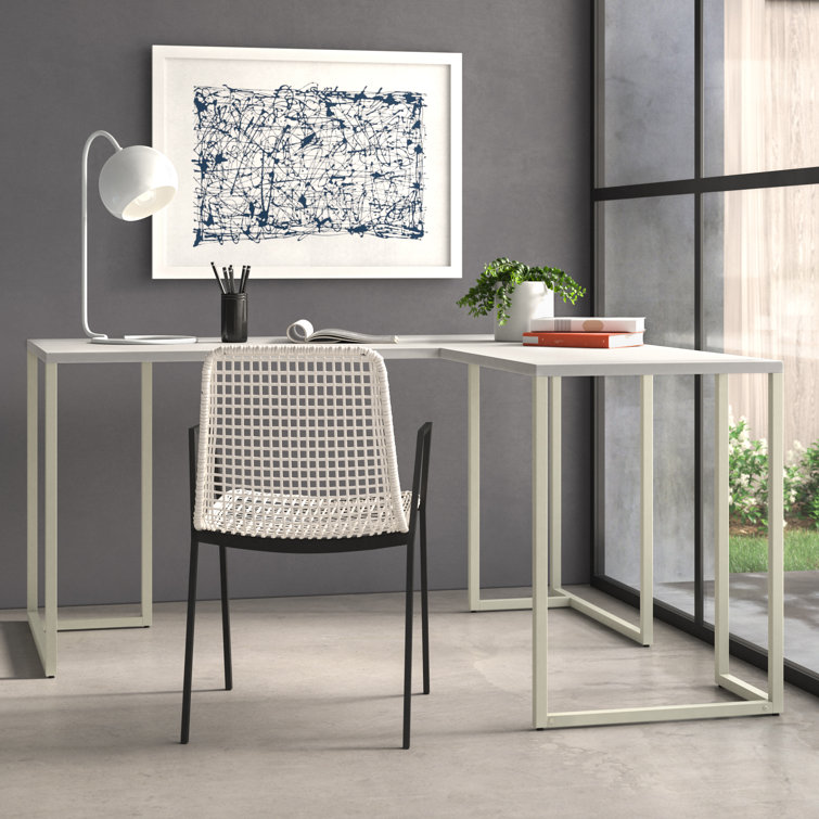 White L-Shaped Home Office Desk with Filing Cabinet