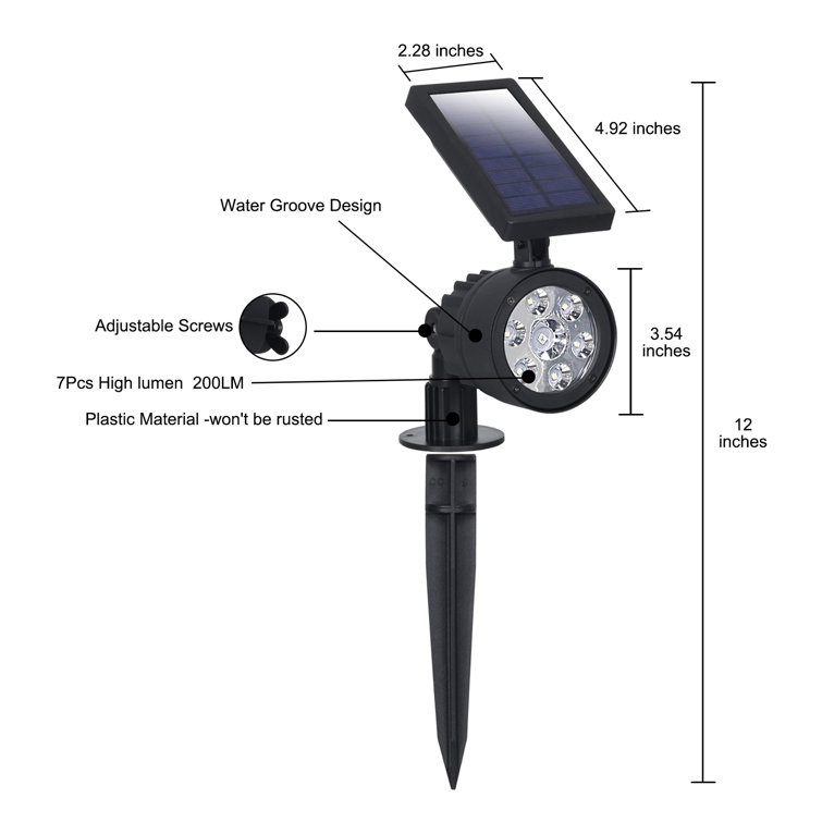 Black Solar Powered Adjustable LED Garden Spotlights, Set of 2