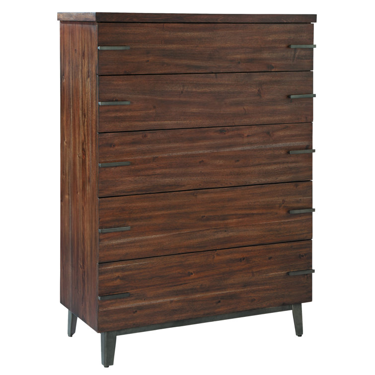 Mid-Century Gray and Brown 5-Drawer Vertical Dresser