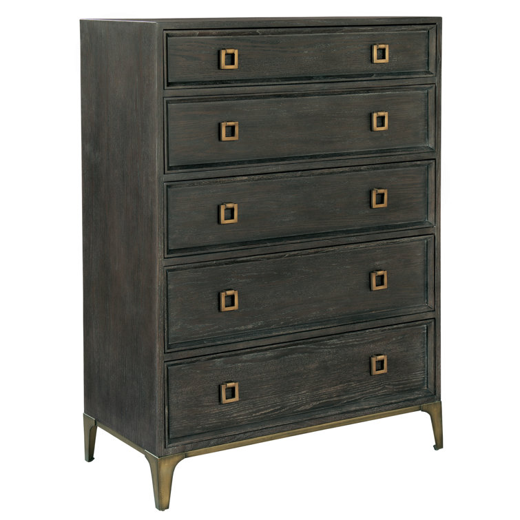 Transitional Edgewater Brown 5-Drawer Dresser with Soft Close & Metal Base