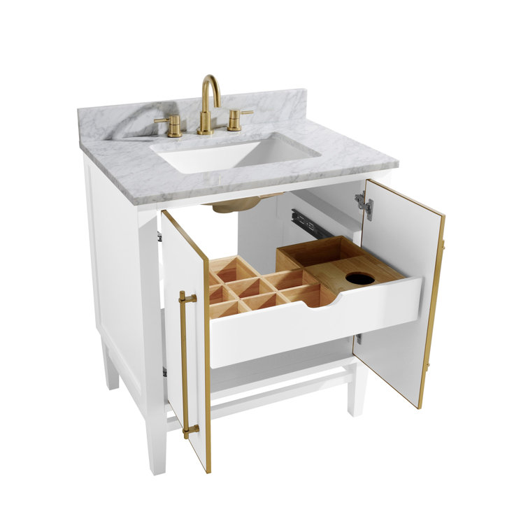 Mason 31" White and Gold Marble Top Vanity