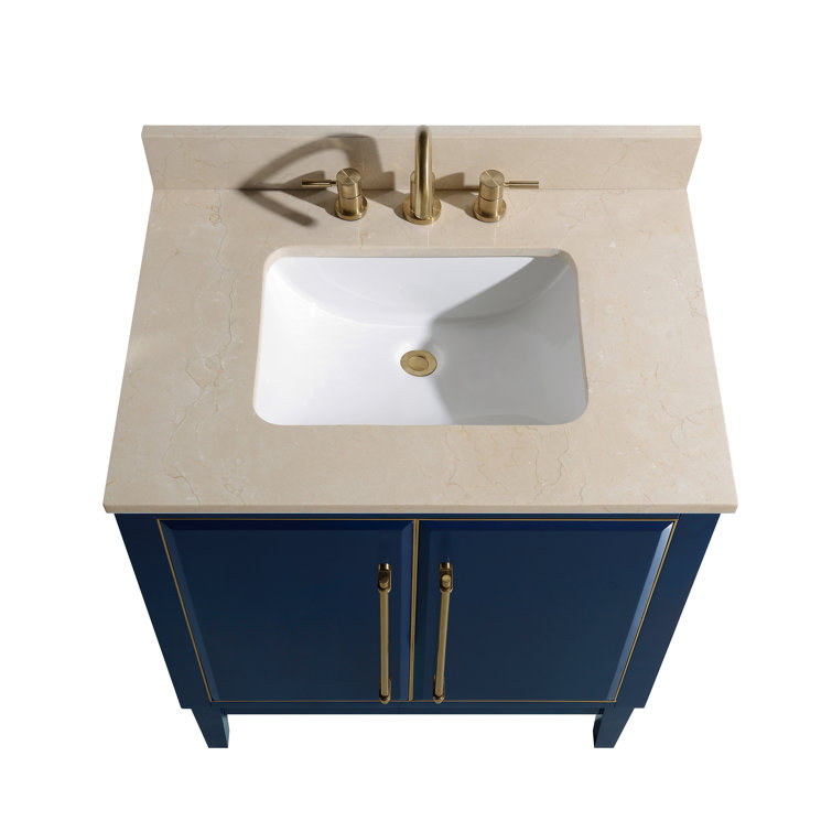 Mason 31" Navy Blue and Gold Solid Wood Vanity with Marble Top