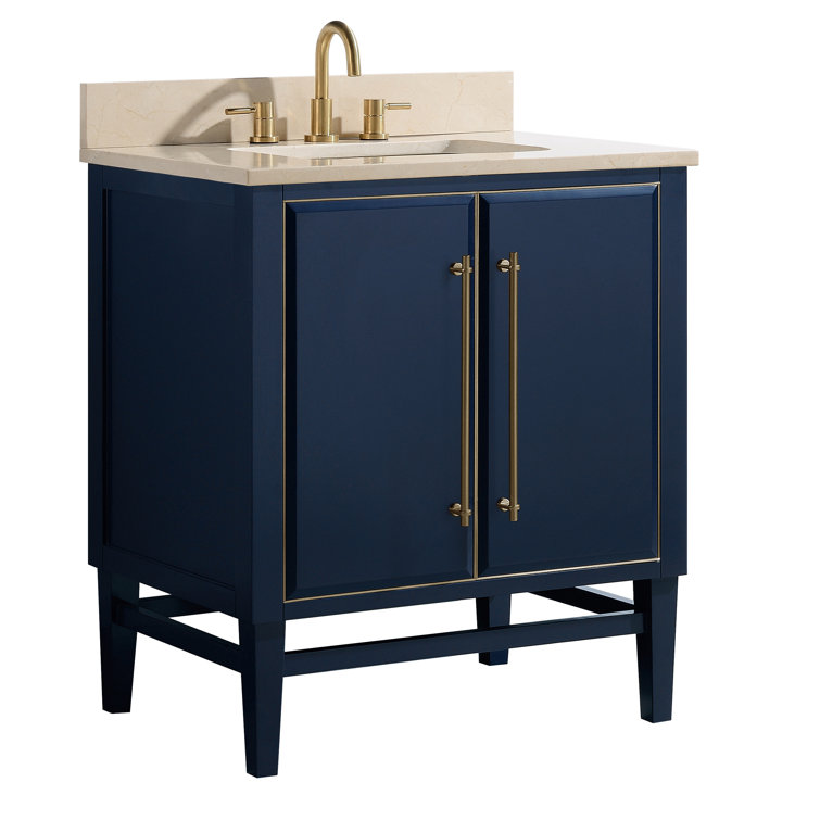 Mason 31" Navy Blue and Gold Solid Wood Vanity with Marble Top