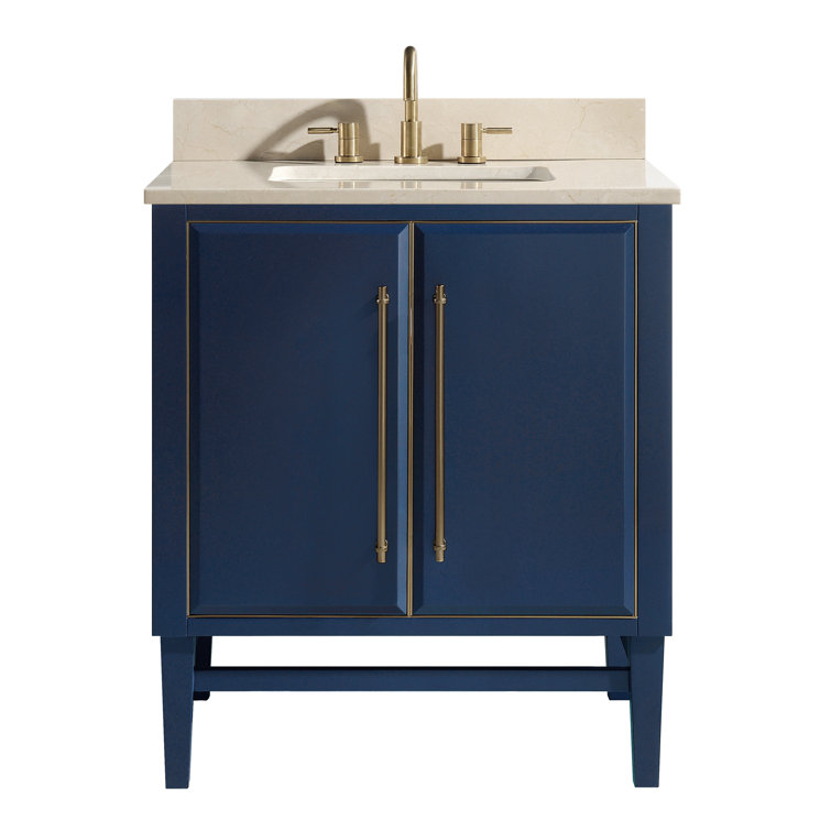 Mason 31" Navy Blue and Gold Solid Wood Vanity with Marble Top