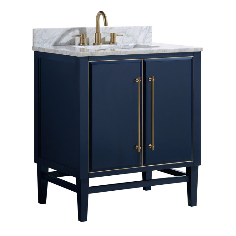 Mason 31" Navy Blue and Gold Solid Wood Vanity with Marble Top