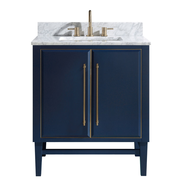 Mason 31" Navy Blue and Gold Solid Wood Vanity with Marble Top