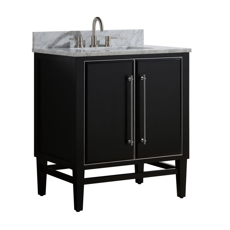 Mason 30" Black Solid Wood Vanity with Carrara Marble Top