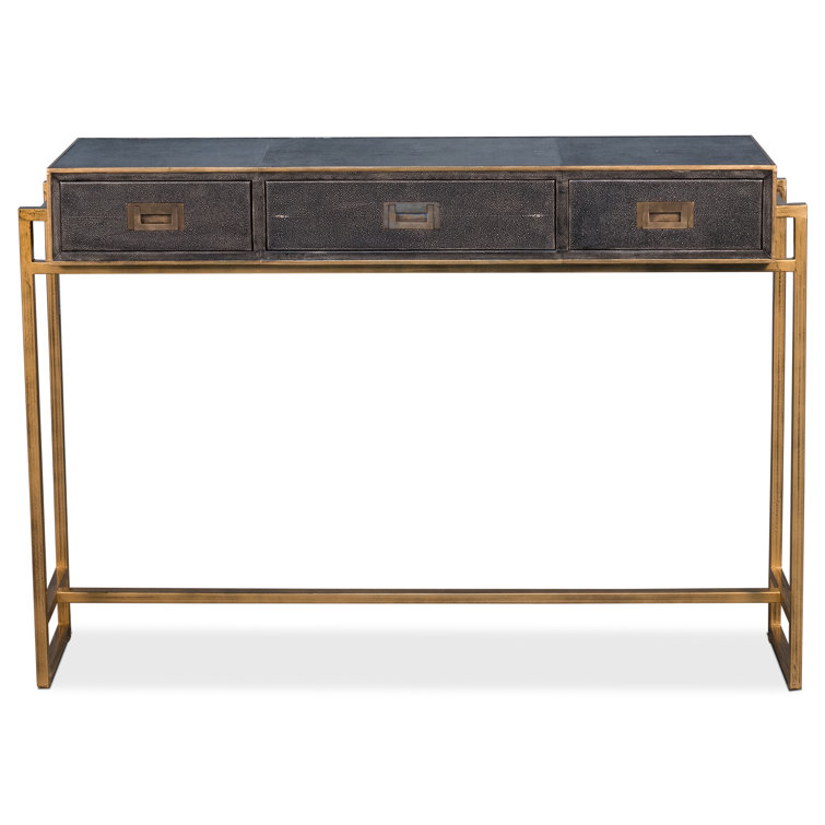 Gold and Gray Shagreen Leather Console Table with Storage