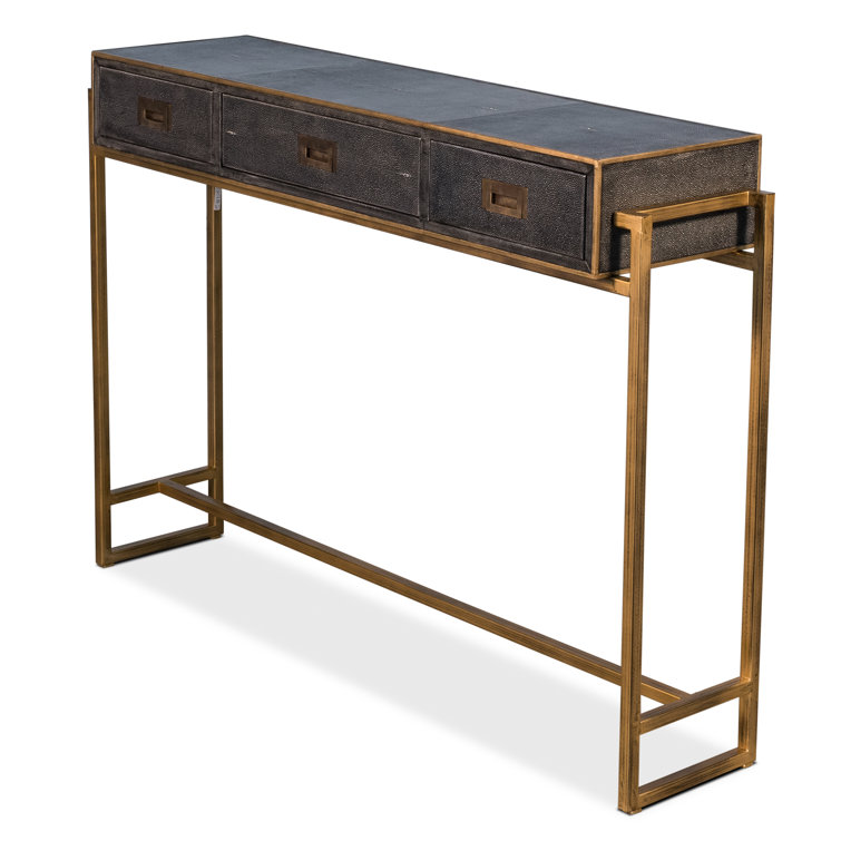 Gold and Gray Shagreen Leather Console Table with Storage