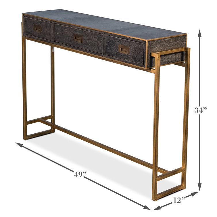 Gold and Gray Shagreen Leather Console Table with Storage