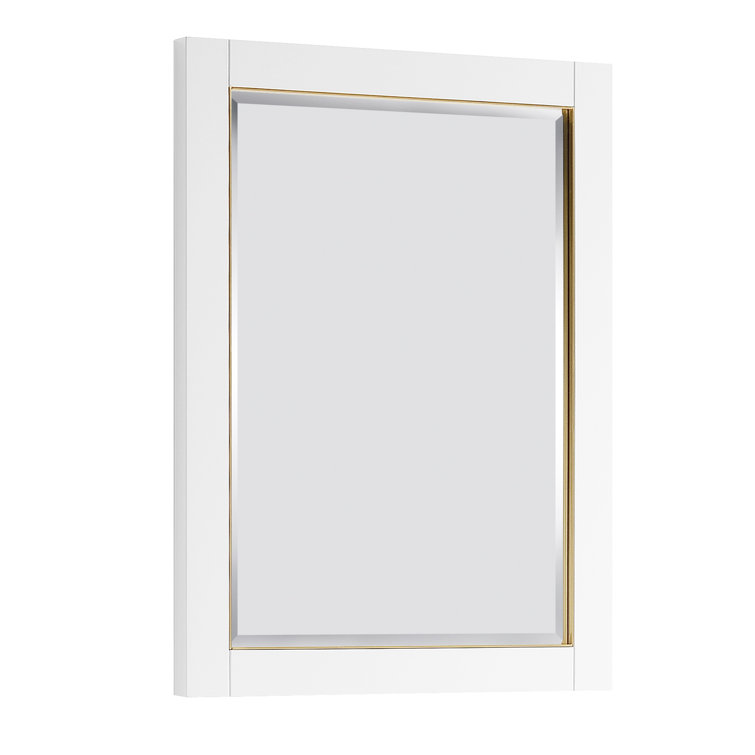 White Rectangular Wood Framed Mirror with Gold Trim