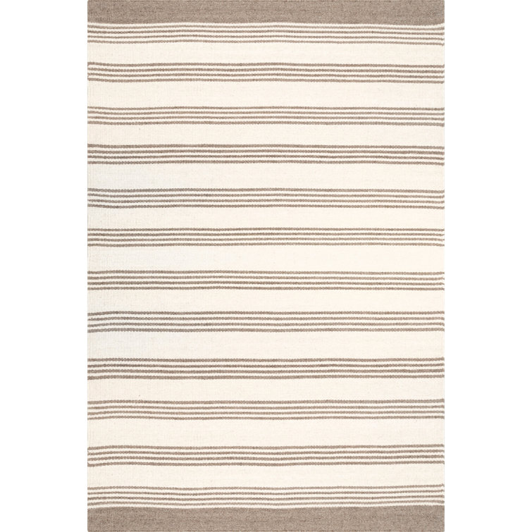 Sage Striped Wool-Blend Square Area Rug, Handmade and Non-Slip