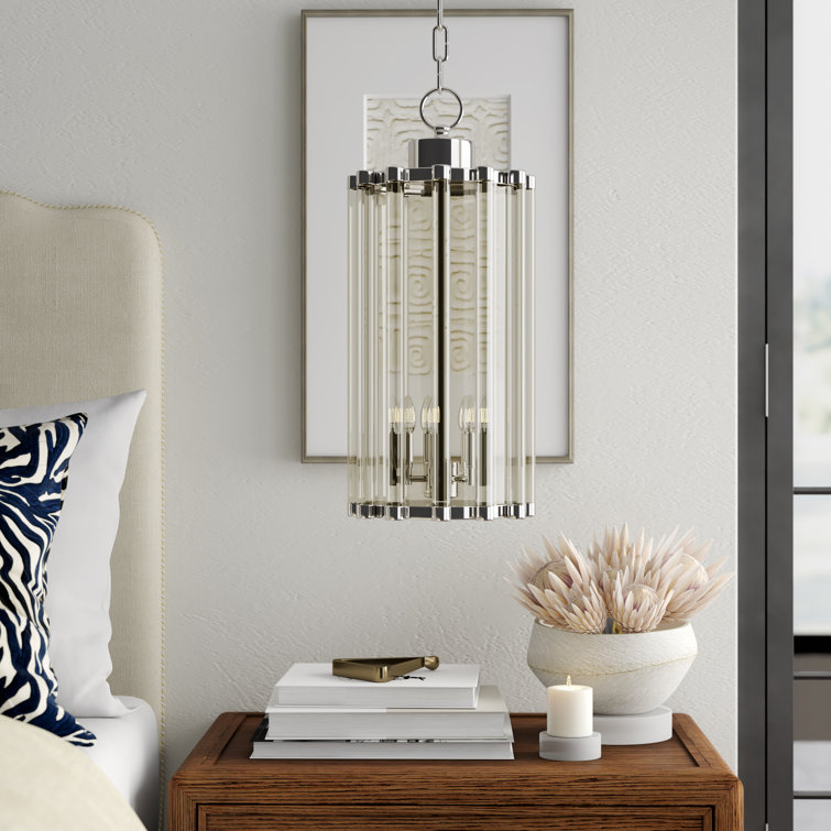 Sleek Modern 22" Polished Nickel & Glass Mini Island Pendant