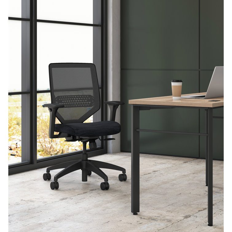Black Mesh Adjustable Swivel Task Chair with Fabric Seat