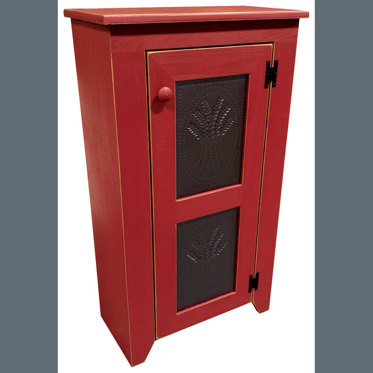 Old Red Solid Pine Freestanding Accent Cabinet with Adjustable Shelving