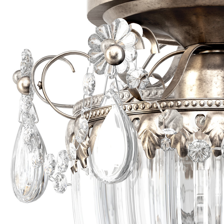 Elegant Antique Silver 3-Light Crystal Semi Flush Mount LED & Incandescent