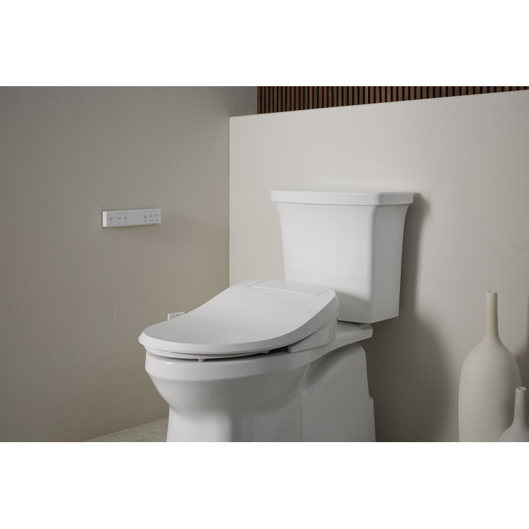 Sleek White Modern Elongated Bidet Toilet Seat with LED Nightlight