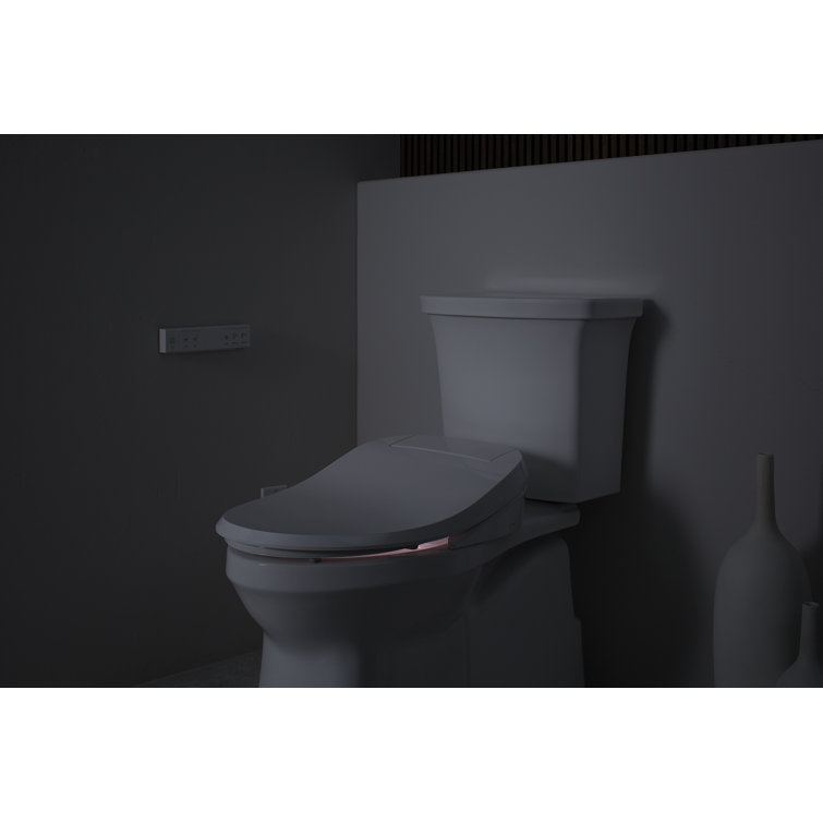 Sleek White Modern Elongated Bidet Toilet Seat with LED Nightlight