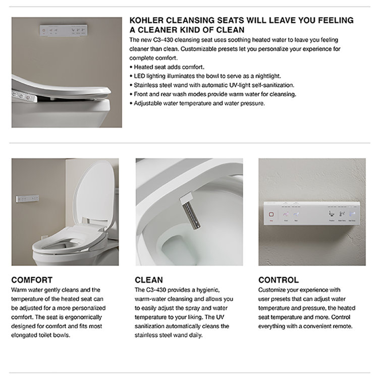 Sleek White Modern Elongated Bidet Toilet Seat with LED Nightlight