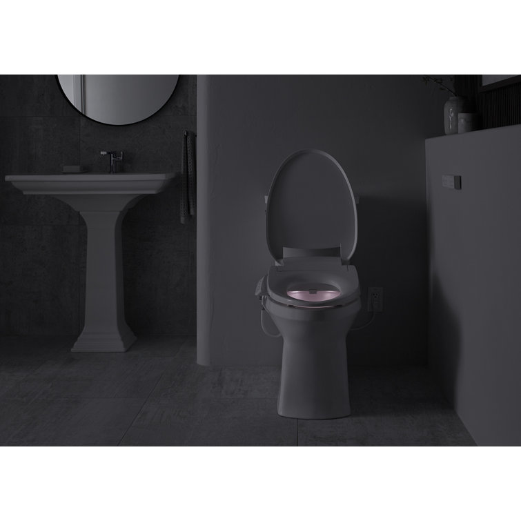 Sleek White Modern Elongated Bidet Toilet Seat with LED Nightlight