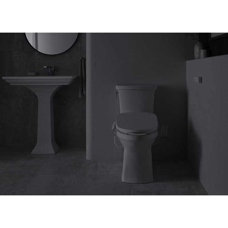 Sleek White Modern Elongated Bidet Toilet Seat with LED Nightlight