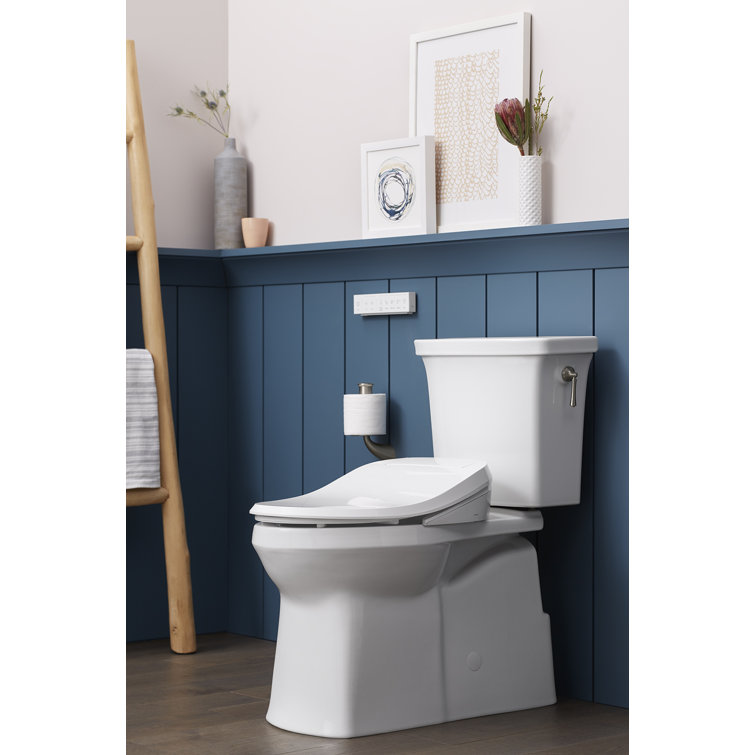 Sleek White Modern Elongated Bidet Toilet Seat with LED Nightlight