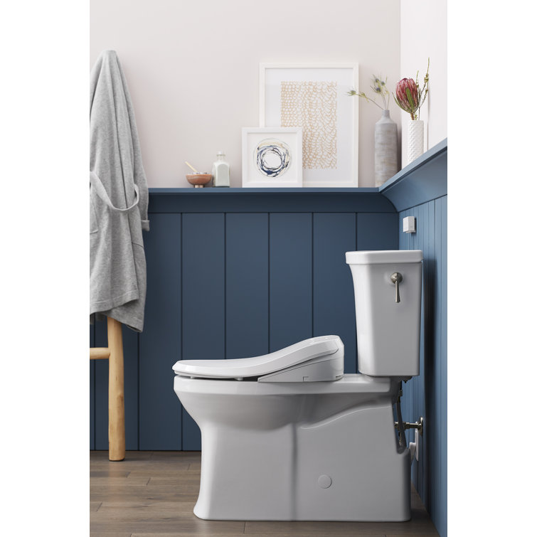 Sleek White Modern Elongated Bidet Toilet Seat with LED Nightlight