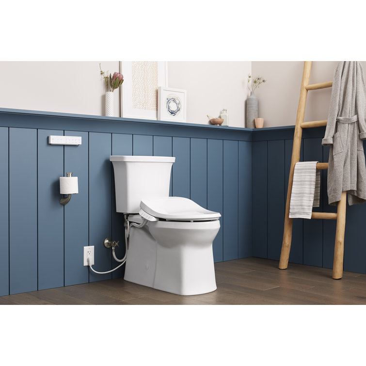 Sleek White Modern Elongated Bidet Toilet Seat with LED Nightlight