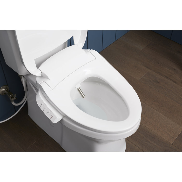 Sleek White Modern Elongated Bidet Toilet Seat with LED Nightlight