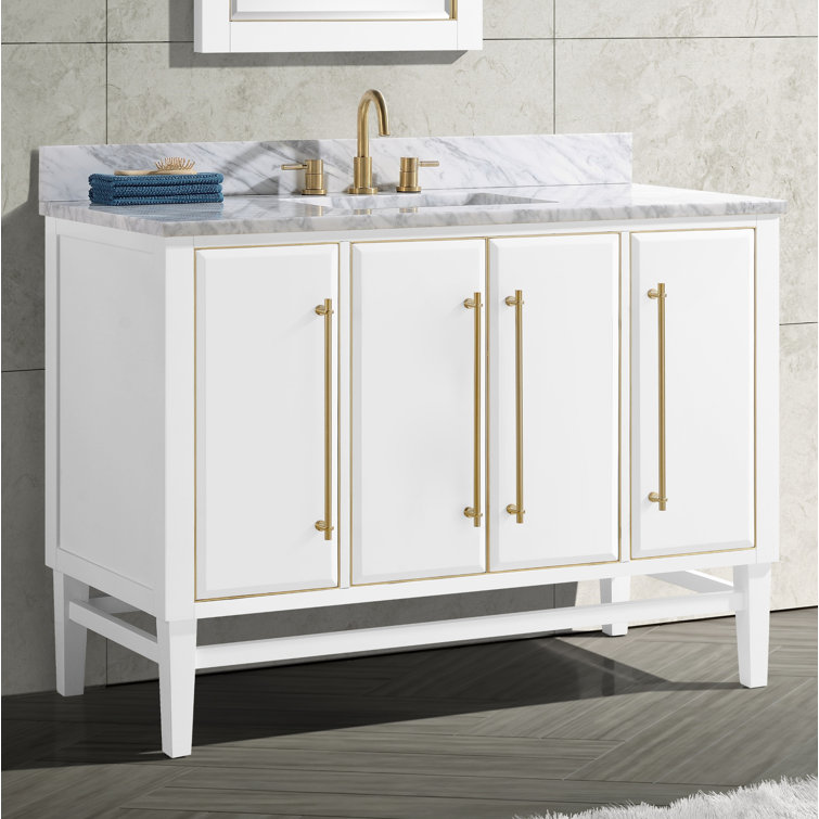 Mason 49'' White and Gold Freestanding Vanity with Marble Top