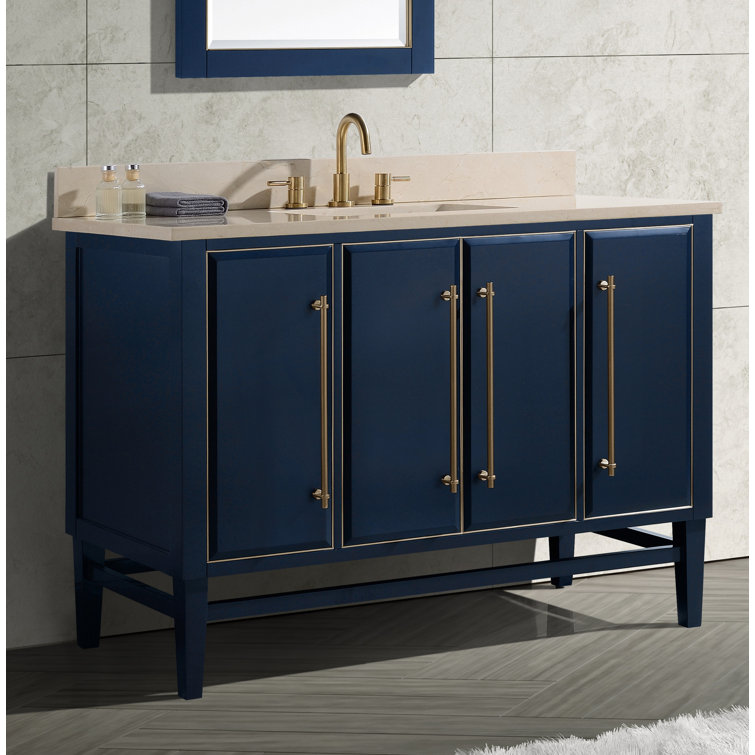 Navy Blue and Gold 48" Solid Wood Vanity with Marble Top