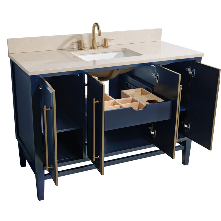 Navy Blue and Gold 48" Solid Wood Vanity with Marble Top