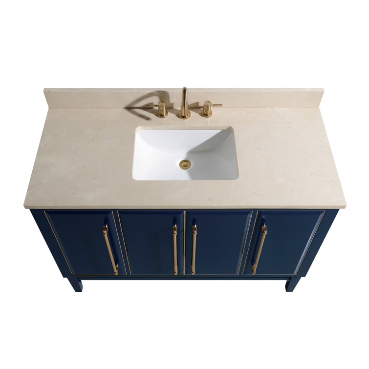 Navy Blue and Gold 48" Solid Wood Vanity with Marble Top