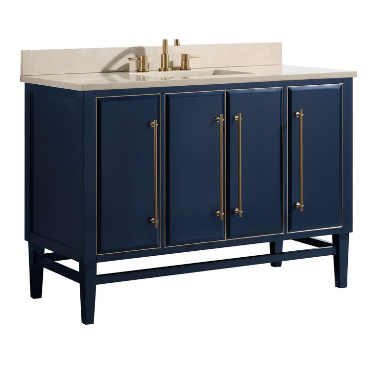 Navy Blue and Gold 48" Solid Wood Vanity with Marble Top