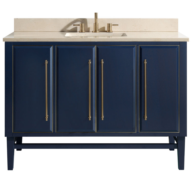 Navy Blue and Gold 48" Solid Wood Vanity with Marble Top