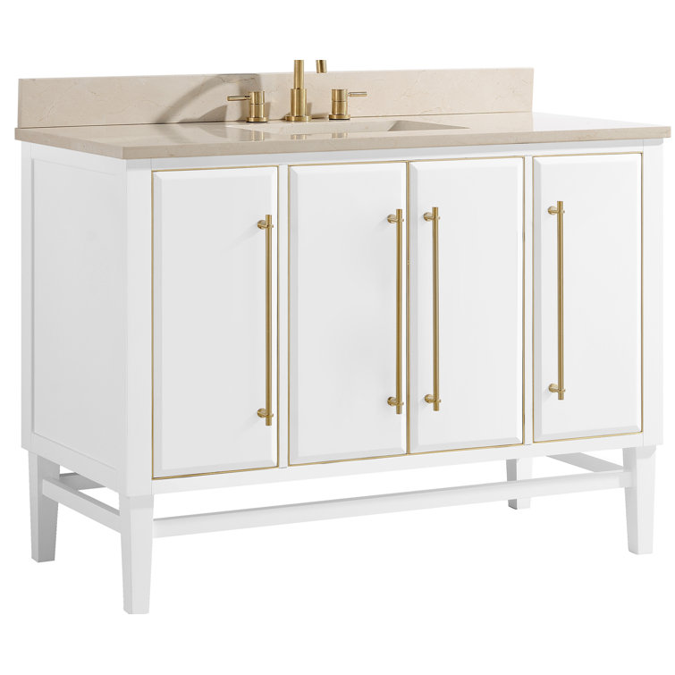 Mason 49'' White and Gold Freestanding Vanity with Marble Top