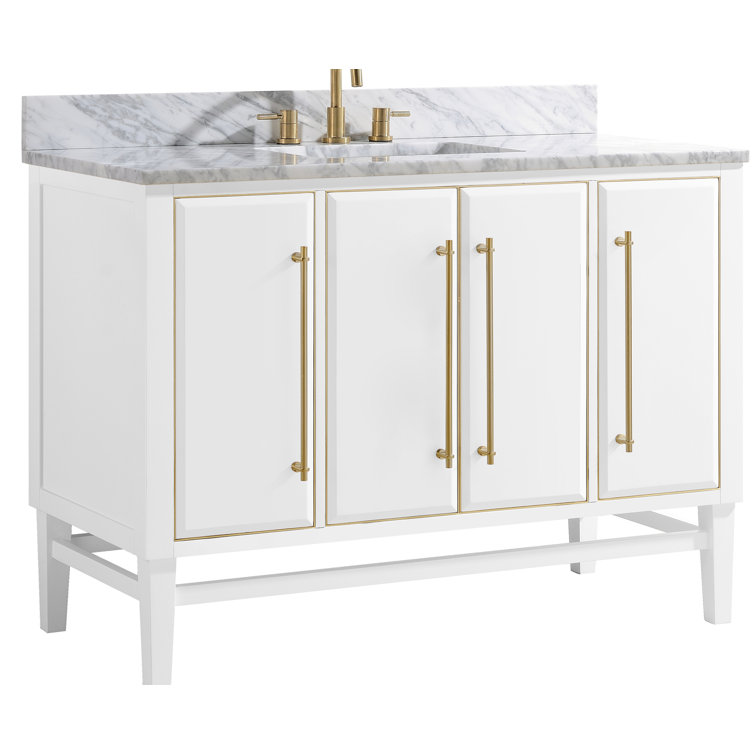 Mason 49'' White and Gold Freestanding Vanity with Marble Top