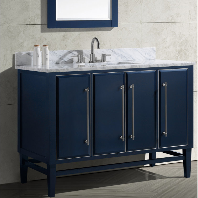 Navy Blue and Gold 48" Solid Wood Vanity with Marble Top