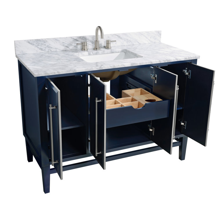 Navy Blue and Gold 48" Solid Wood Vanity with Marble Top