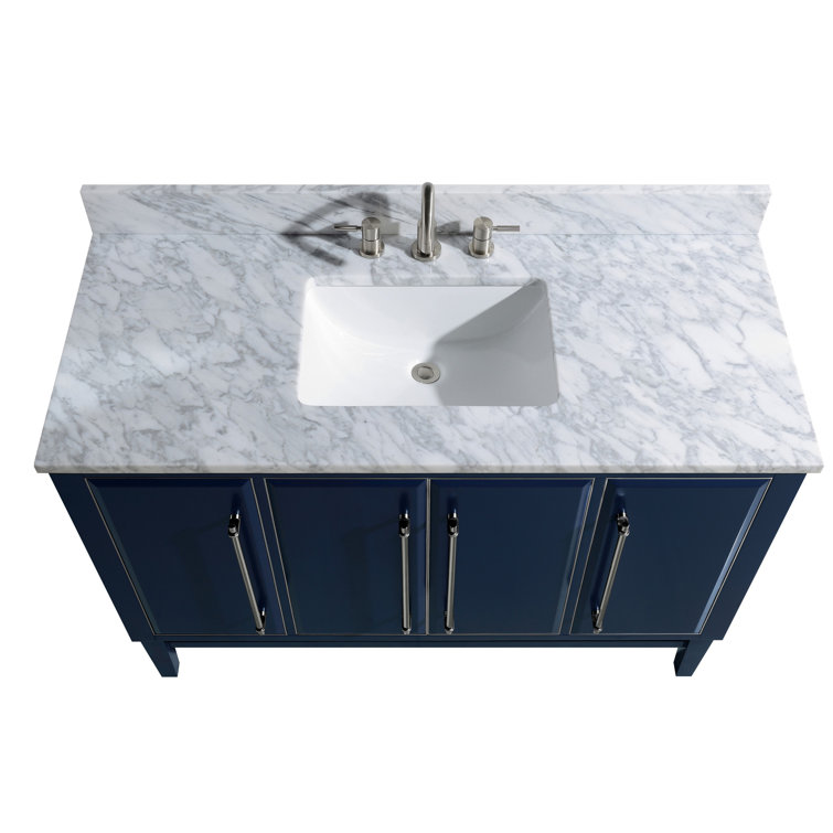 Navy Blue and Gold 48" Solid Wood Vanity with Marble Top