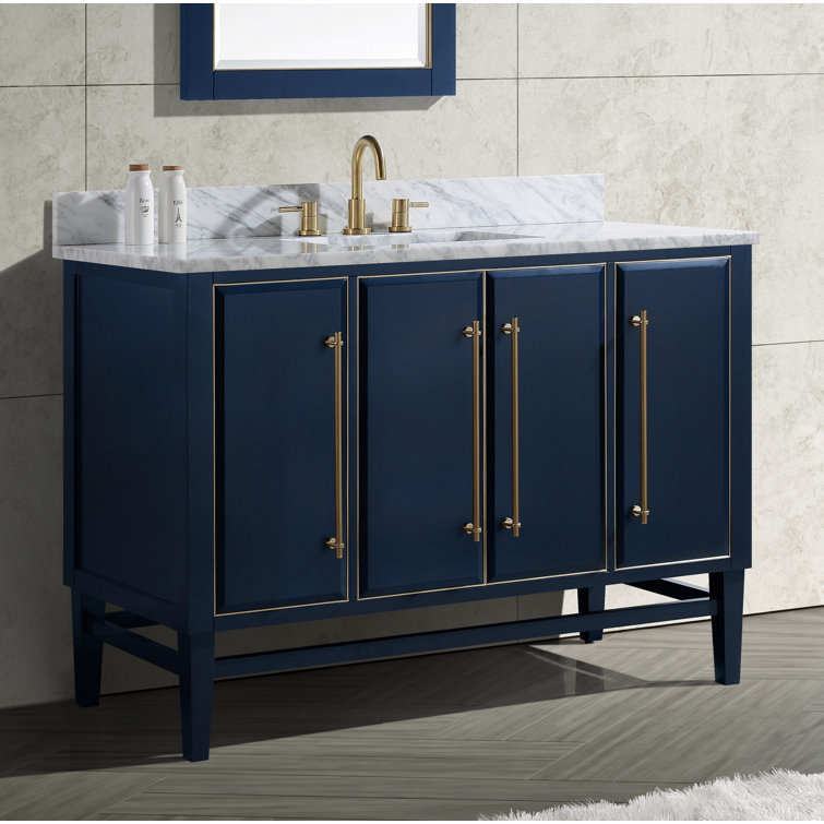 Navy Blue and Gold 48" Solid Wood Vanity with Marble Top