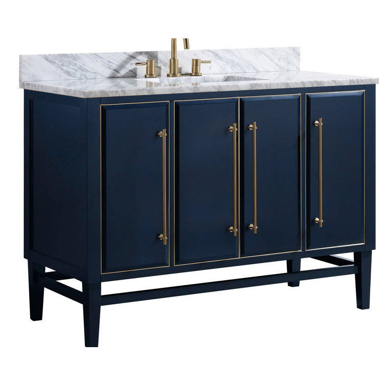 Navy Blue and Gold 48" Solid Wood Vanity with Marble Top