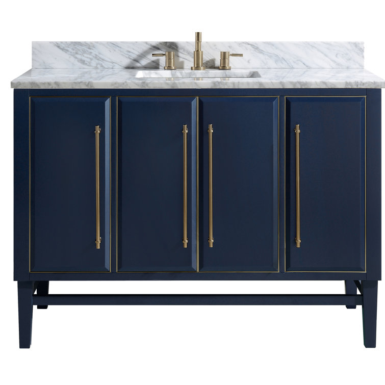 Navy Blue and Gold 48" Solid Wood Vanity with Marble Top