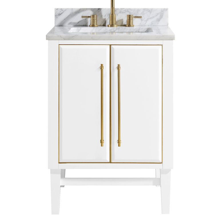 Modern Elegance 24" White Solid Wood Bathroom Vanity with Marble Top