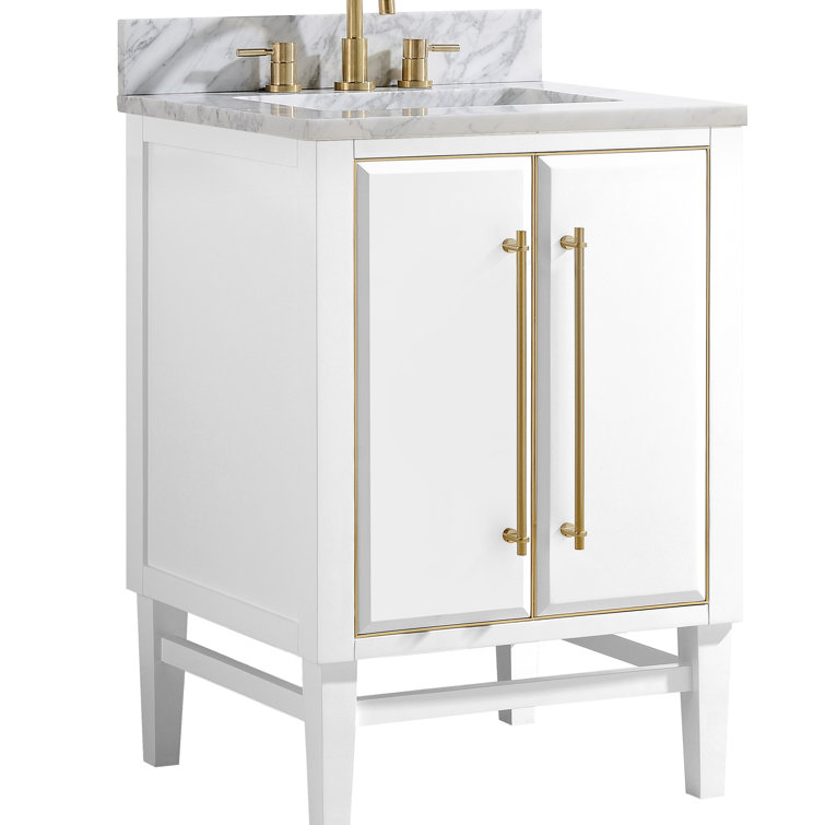 Modern Elegance 24" White Solid Wood Bathroom Vanity with Marble Top
