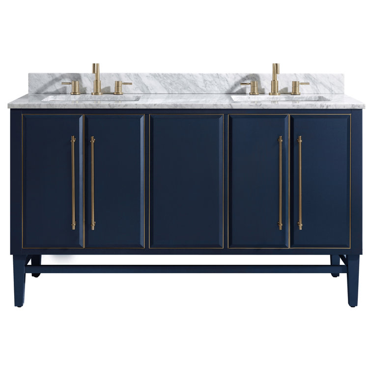 Navy Blue and Gold Double Sink Vanity with Marble Top