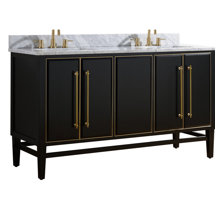Mason 61" Black and Gold Double Vanity with Marble Top