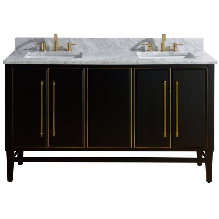 Mason 61" Black and Gold Double Vanity with Marble Top