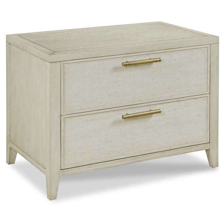 Bianca 36" Beige Ash Veneer Nightstand with Woven Raffia Drawers